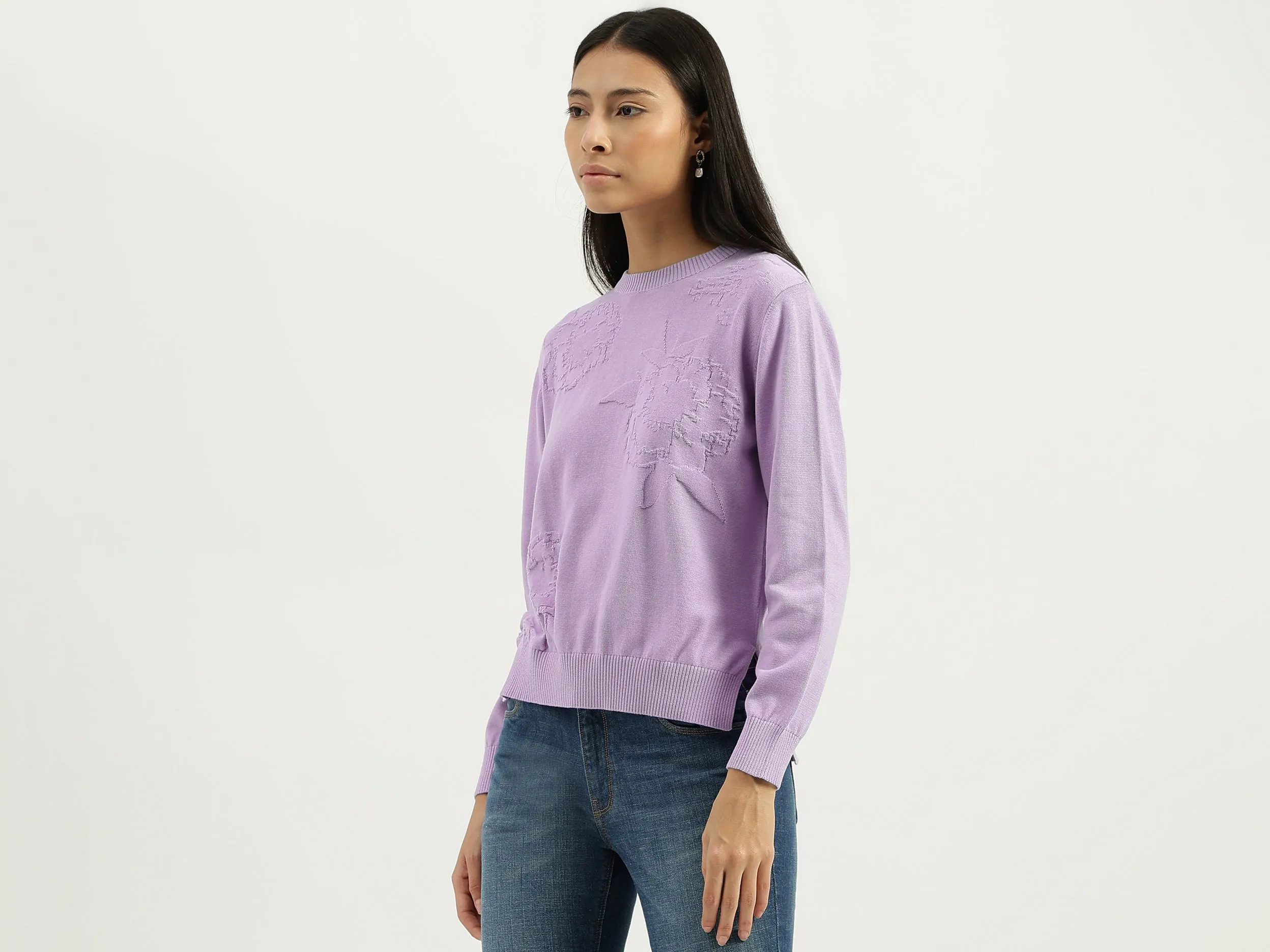 Round Neck Textured Sweatshirts