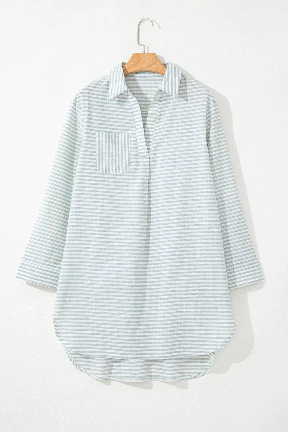 Sage & White Stripe Beach Cover up: White Stripe
