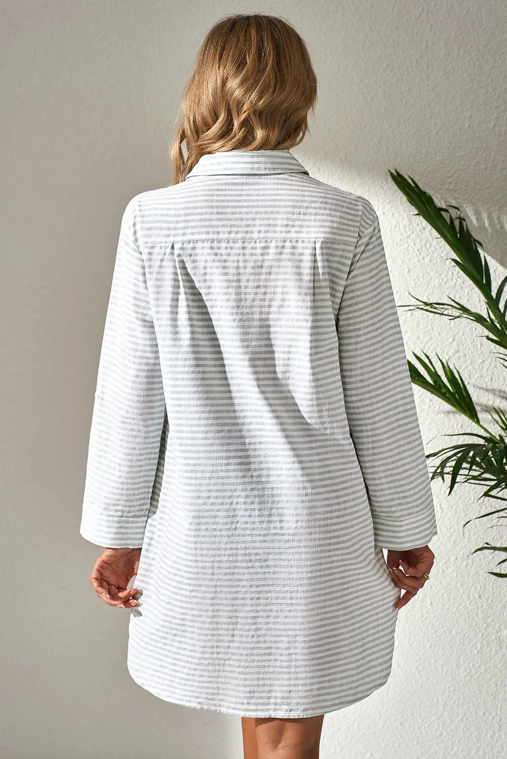 Sage & White Stripe Beach Cover up: White Stripe