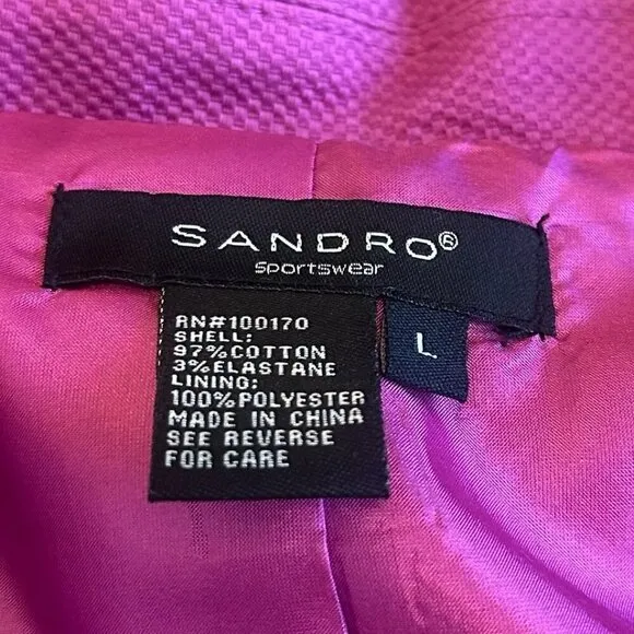 Sandro Sportswear Bold Purple Blazer Button-Down Textured Cotton Size Large