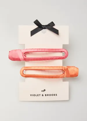 Satin Wrapped Curvy Clip Pair - Pink/Orange