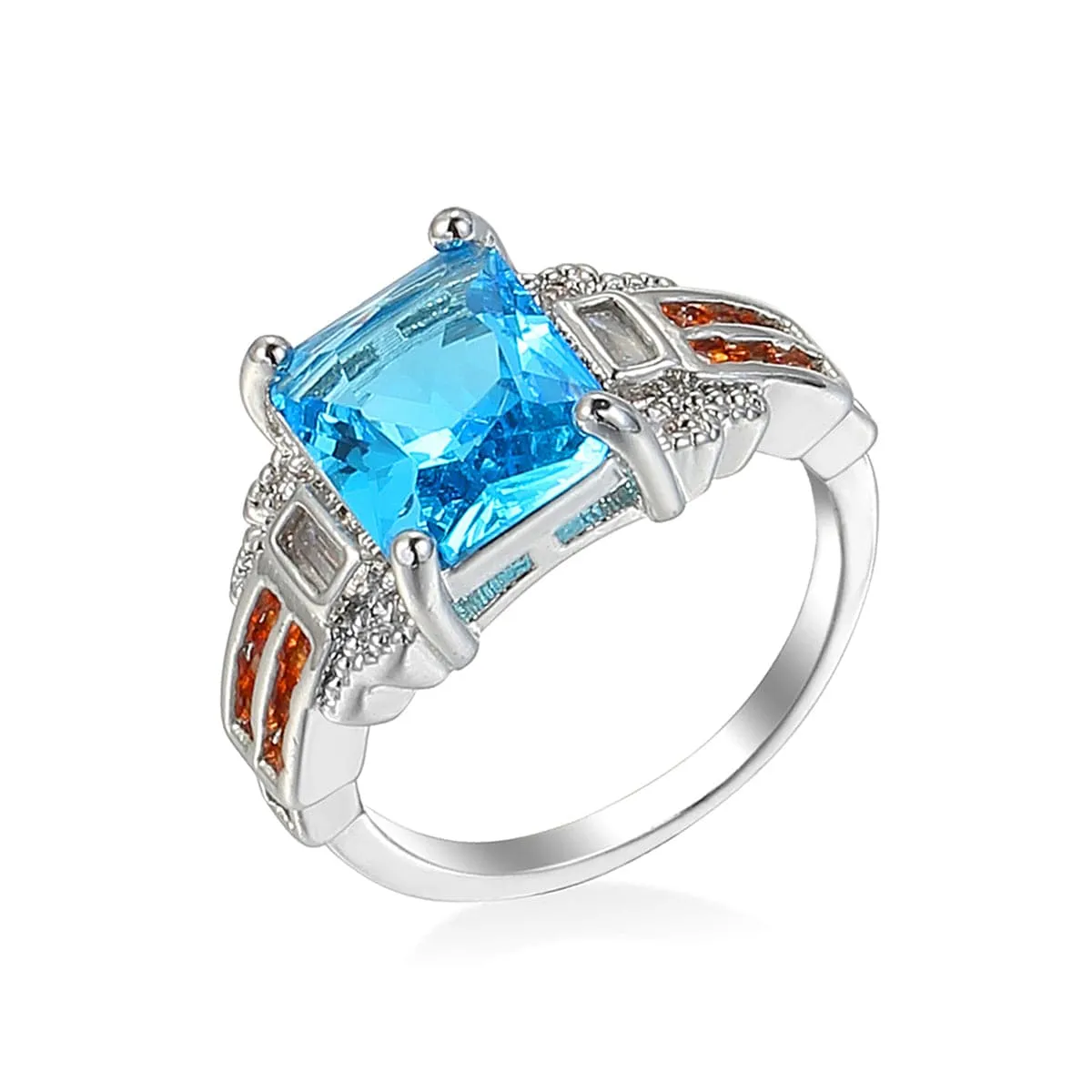 Sea Blue Crystal & Cubic Zirconia Geometric Ring