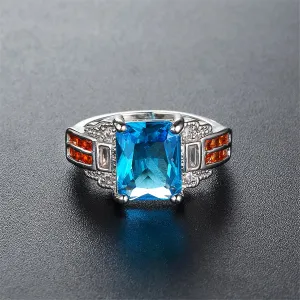 Sea Blue Crystal & Cubic Zirconia Geometric Ring