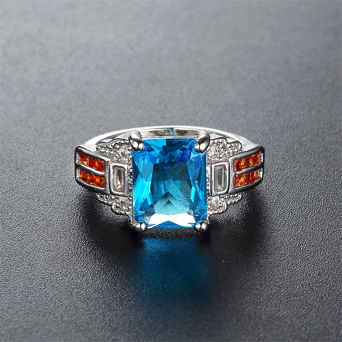Sea Blue Crystal & Cubic Zirconia Geometric Ring
