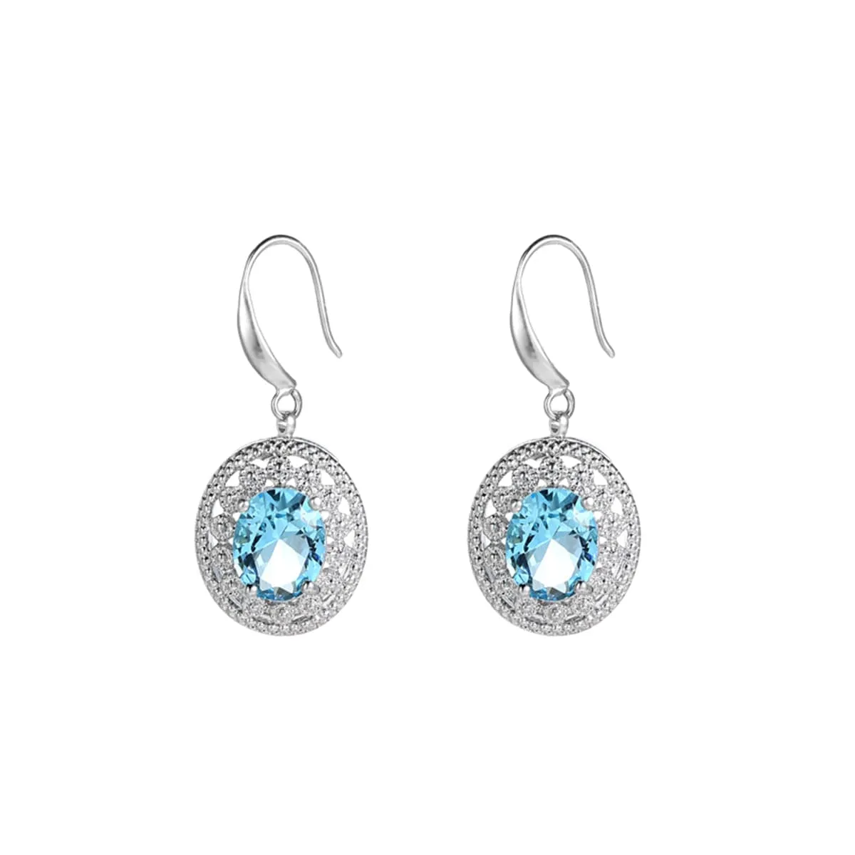 Sea Blue Crystal & Cubic Zirconia Silver-Plated Oval Drop Earrings