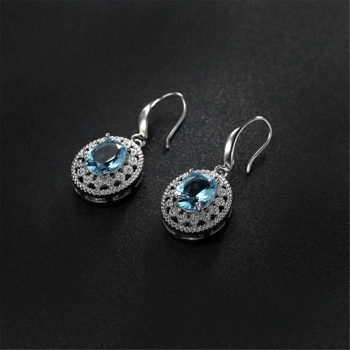 Sea Blue Crystal & Cubic Zirconia Silver-Plated Oval Drop Earrings