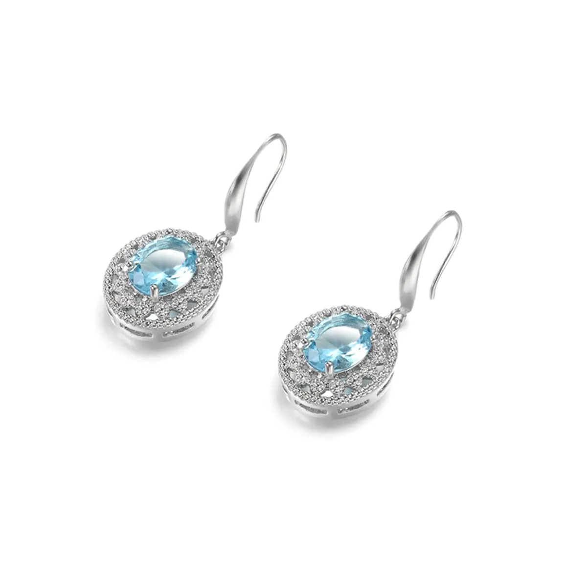 Sea Blue Crystal & Cubic Zirconia Silver-Plated Oval Drop Earrings