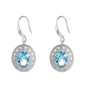 Sea Blue Crystal & Cubic Zirconia Silver-Plated Oval Drop Earrings