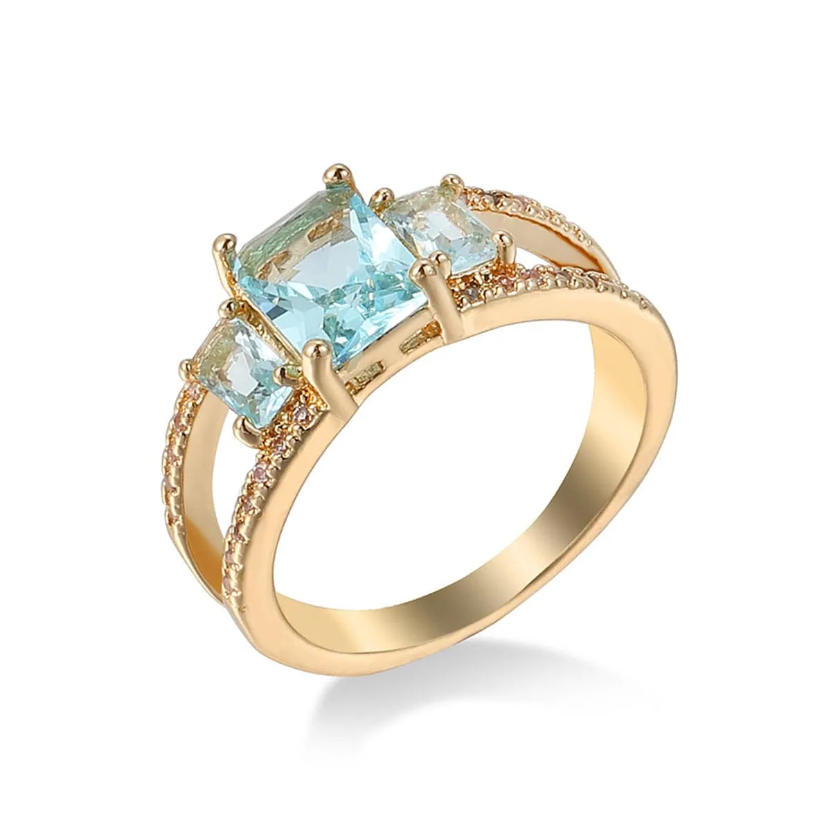 Sea Blue Crystal & Gold-Plated Double-Band Ring