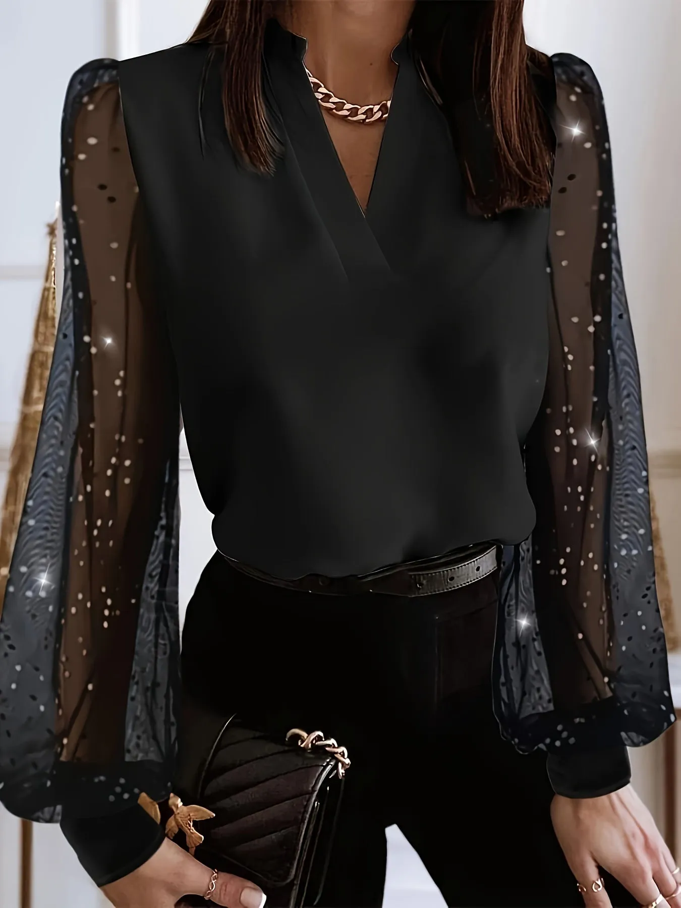 Sequin Aura™ | Women's Formal Blouse | Long Sleeve, Sequin Detail, Lightweight Fabric
