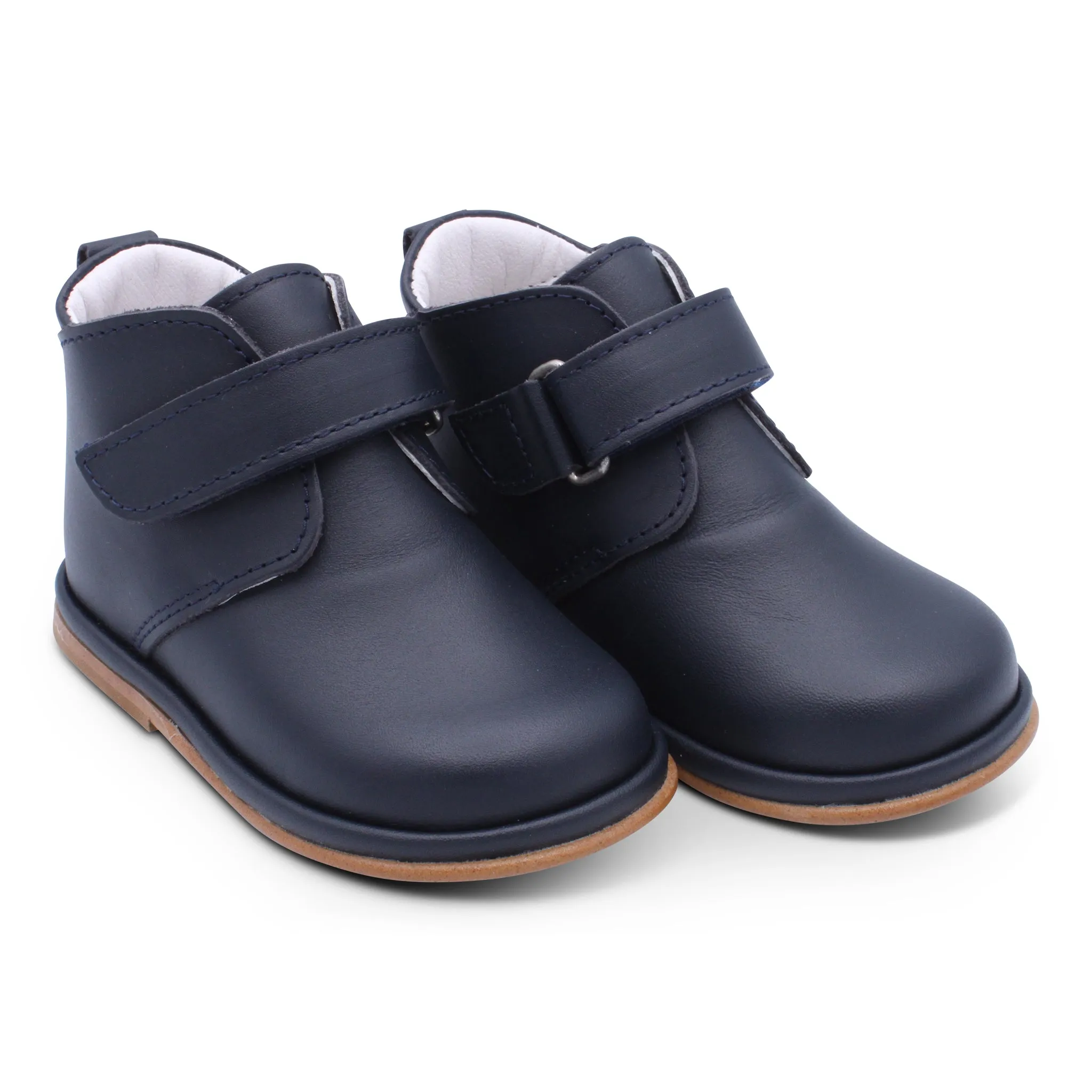 'Sergio' Boys Navy Leather Velcro Boots
