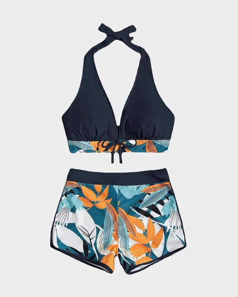 SheCurve? Split High Waist Patchwork Swimsuit