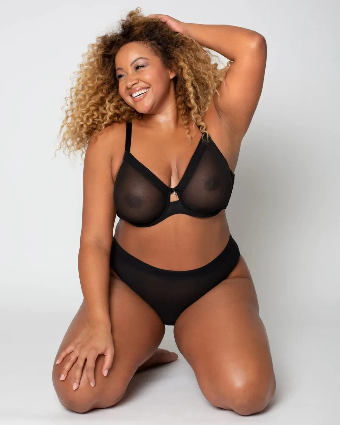 Sheer Mesh Unlined Underwire Bra - Black