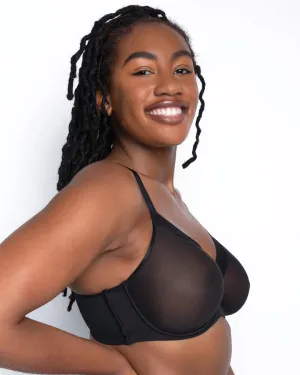 Sheer Mesh Unlined Underwire Bra - Black