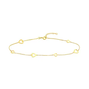 Sideways Open Hearts Adjustable Anklet