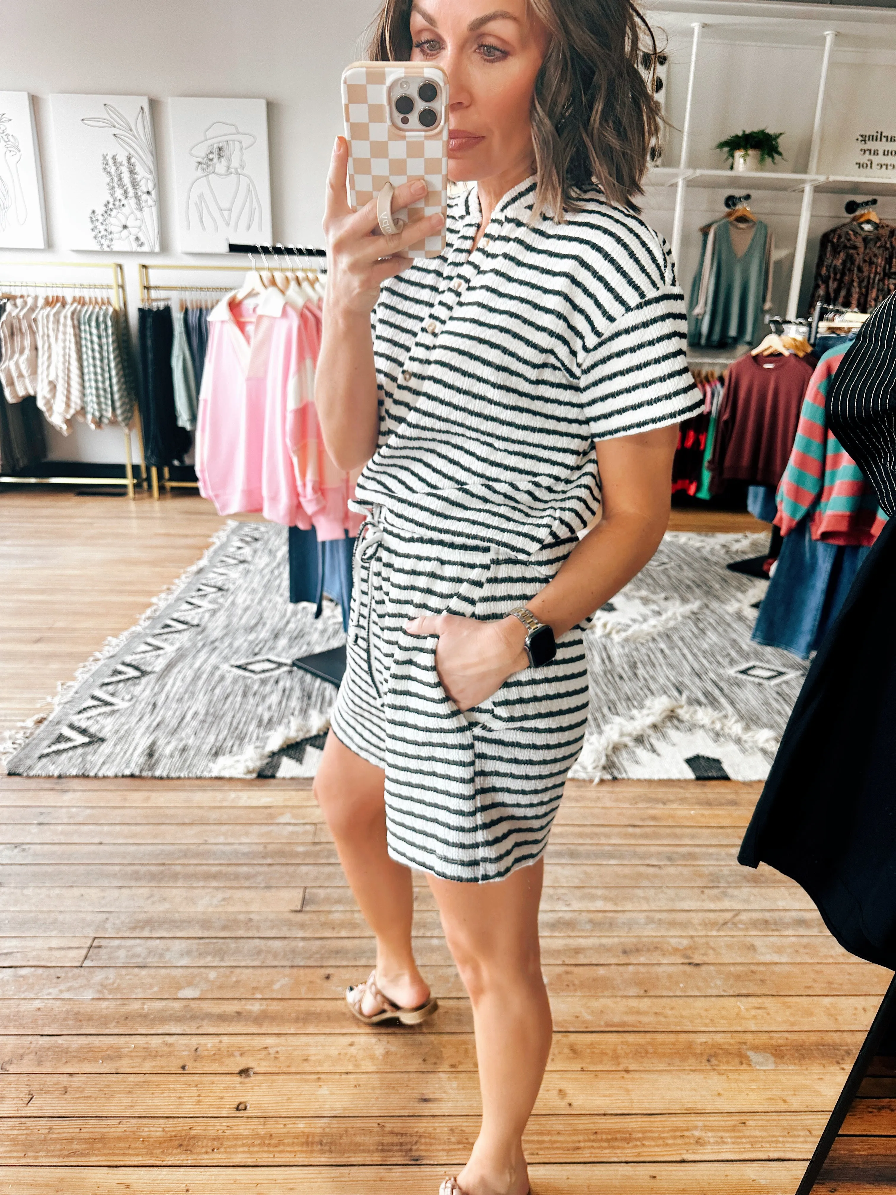 Sienna Striped Textured Top and Shorts Set