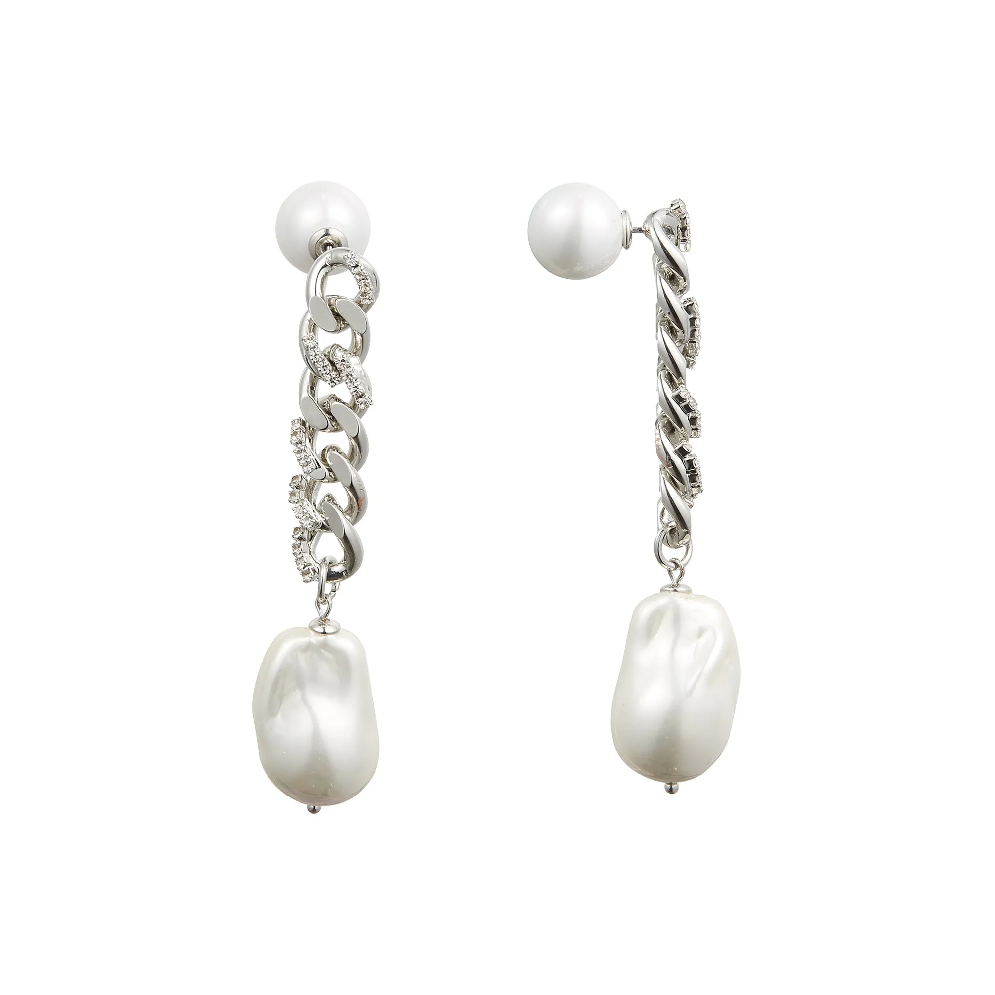Silver Chain Baroque Pearl Drop Earrings