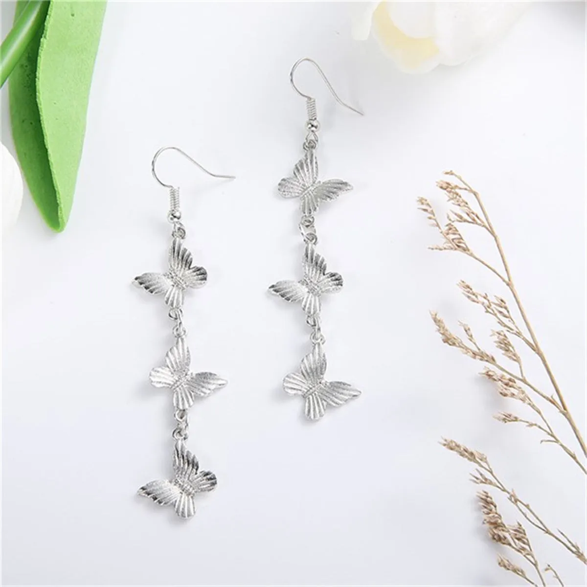 Silver-Plated Butterfly Chain Drop Earrings
