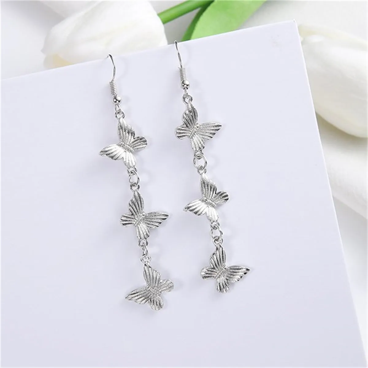 Silver-Plated Butterfly Chain Drop Earrings