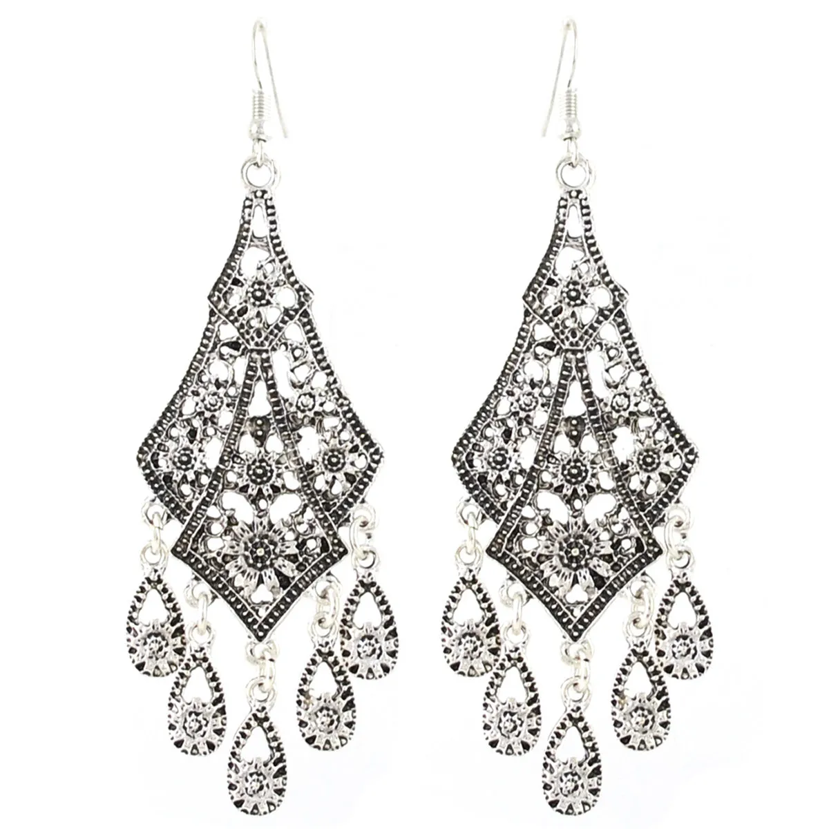 Silver-Plated Engraving Hollow Drop Earrings