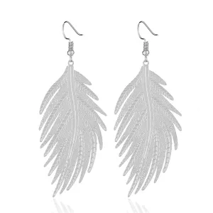 Silver-Plated Feather Drop Earrings