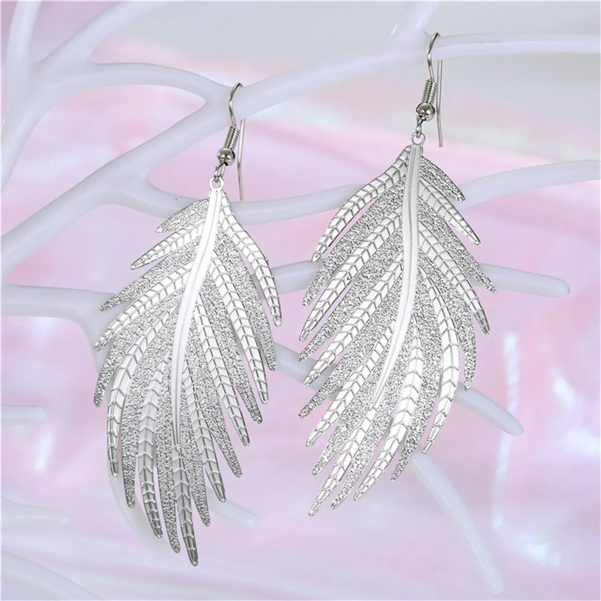 Silver-Plated Feather Drop Earrings
