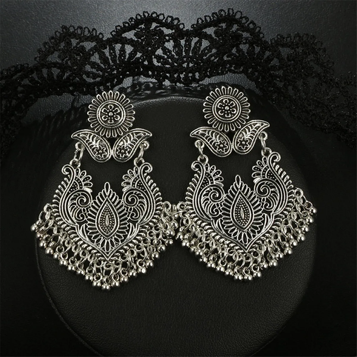 Silver-Plated Floral Bell Drop Earrings