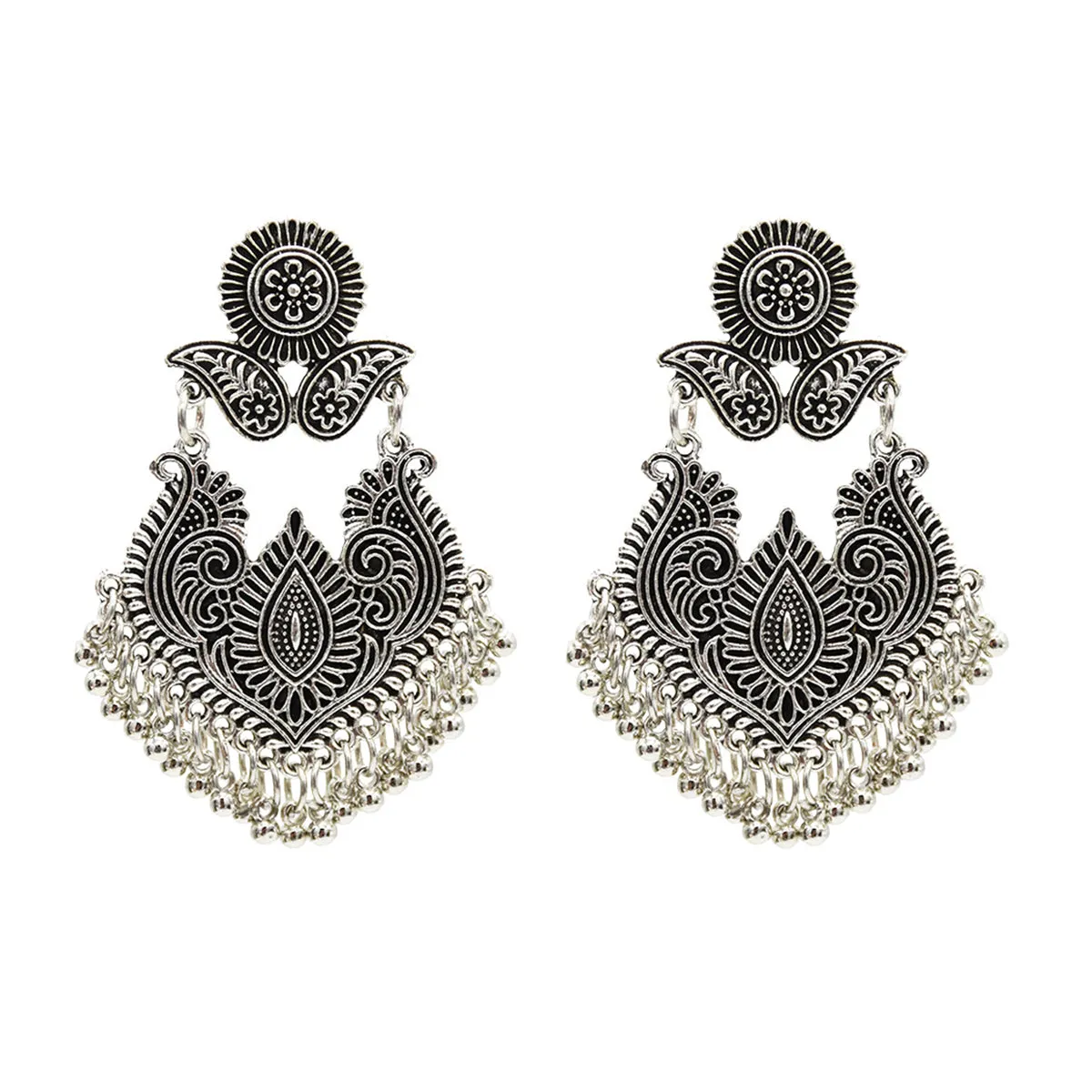 Silver-Plated Floral Bell Drop Earrings