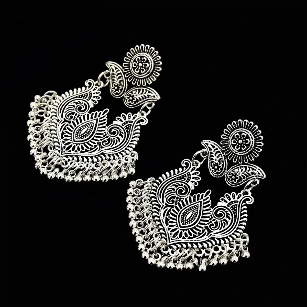 Silver-Plated Floral Bell Drop Earrings