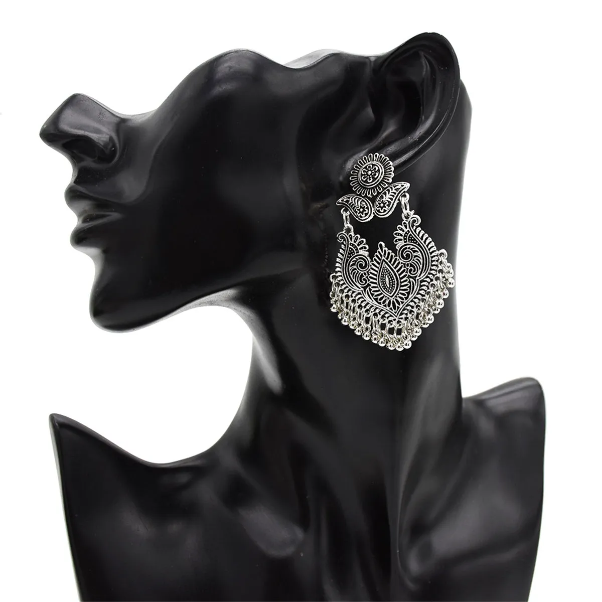 Silver-Plated Floral Bell Drop Earrings