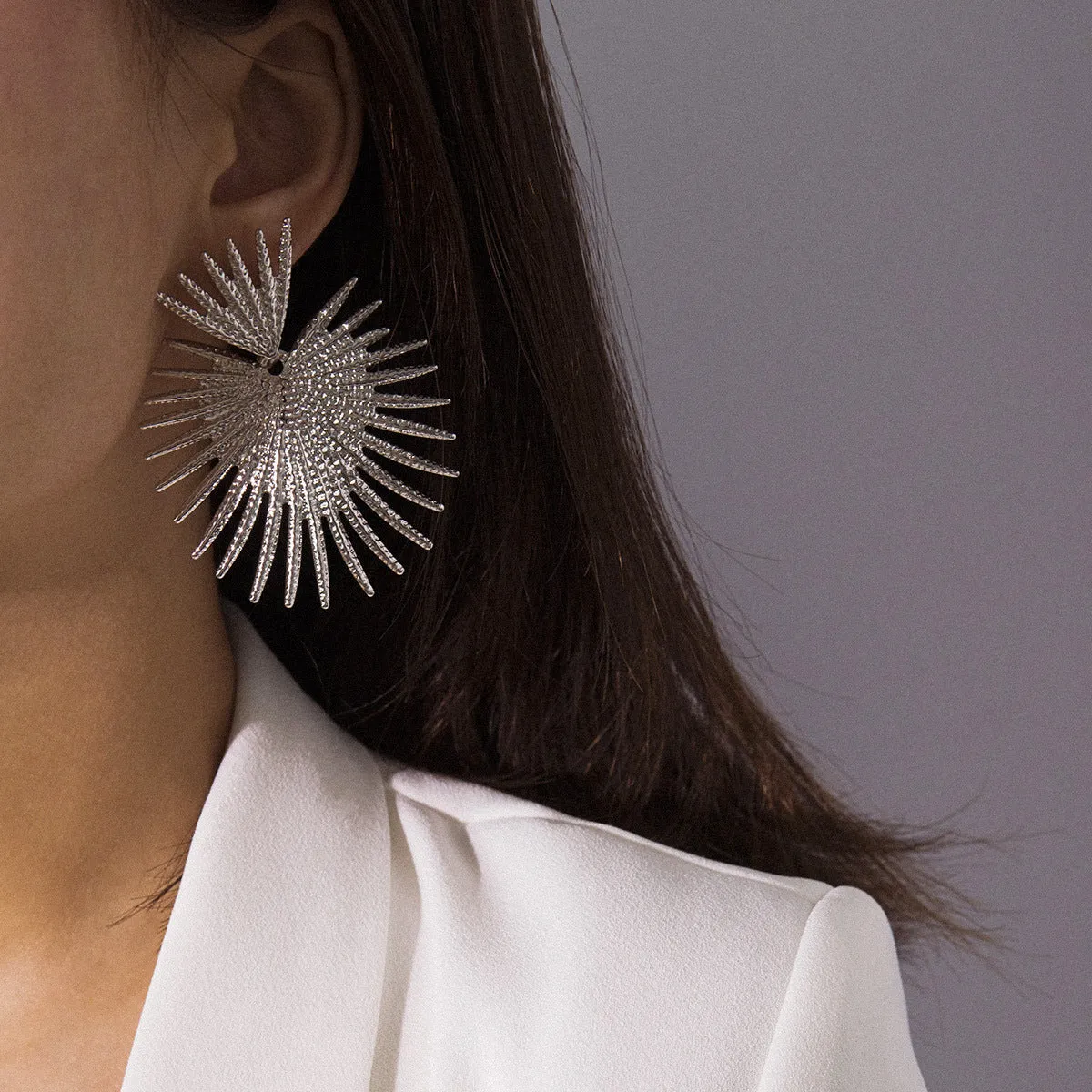 Silver-Plated Heart Burst Drop Earrings