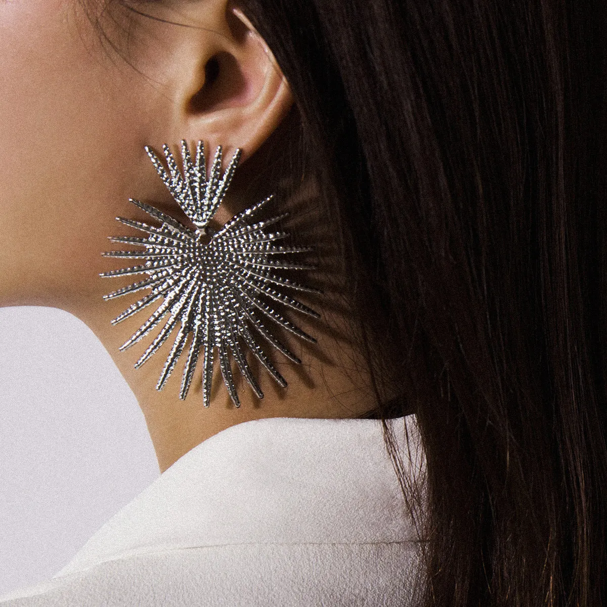 Silver-Plated Heart Burst Drop Earrings