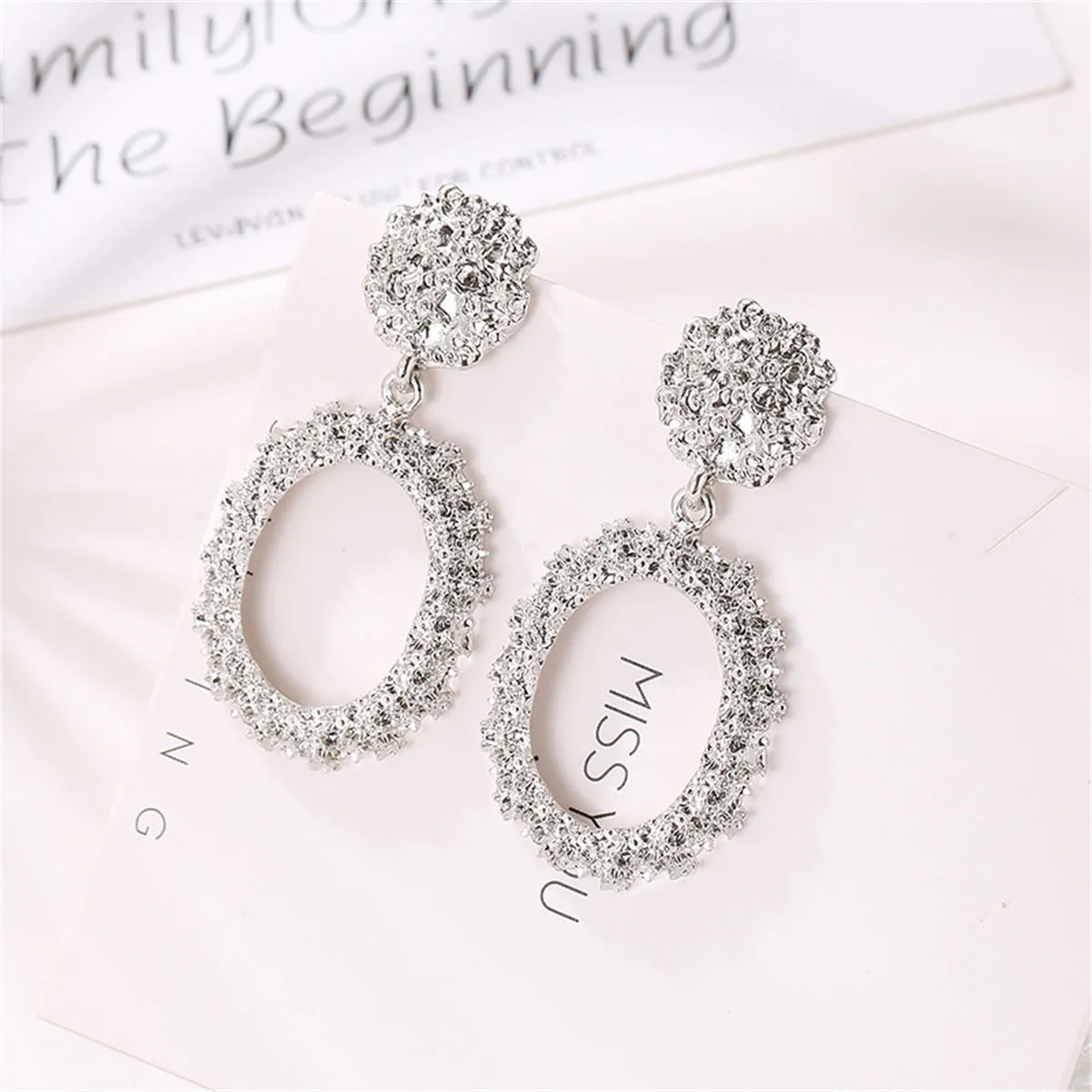 Silver-Plated Open Oval Drop Earrings