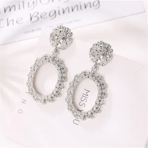 Silver-Plated Open Oval Drop Earrings