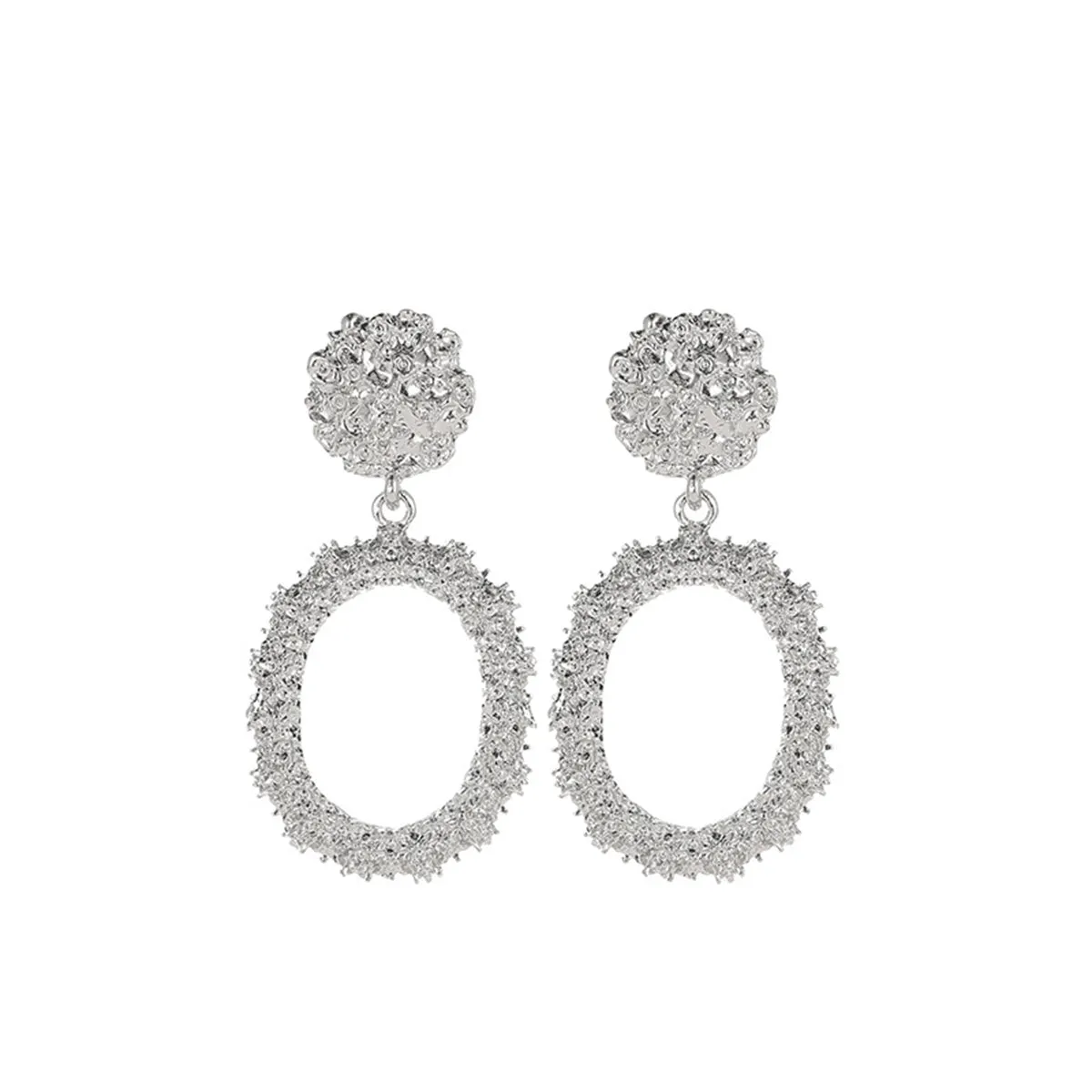 Silver-Plated Open Oval Drop Earrings