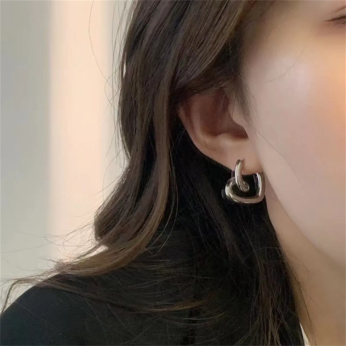 Silver-Plated Swirl-Heart Stud Earrings