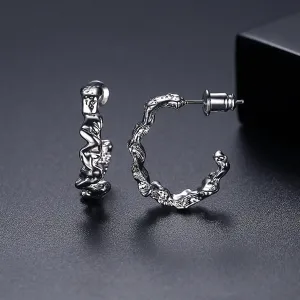 Silver-Plated Textured Hoop Earrings