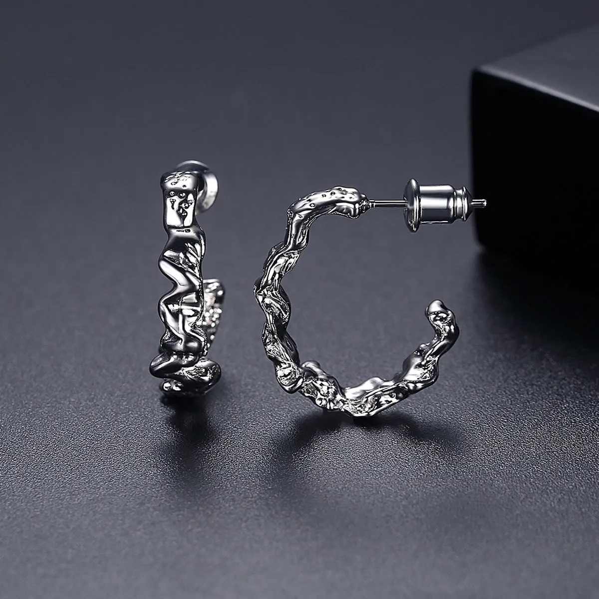 Silver-Plated Textured Hoop Earrings