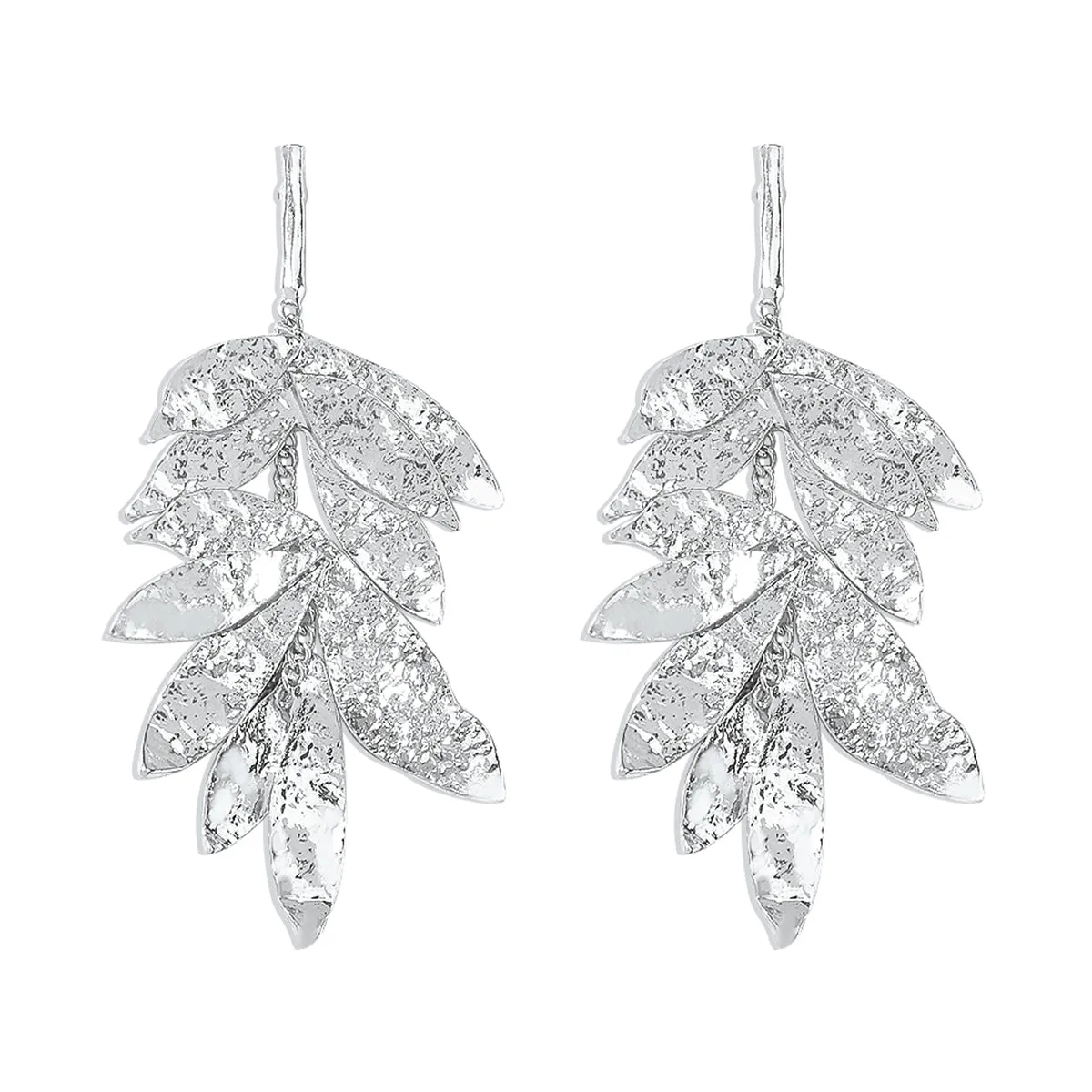 Silver-Plated Textured Leaves Drop Earrings