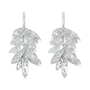 Silver-Plated Textured Leaves Drop Earrings