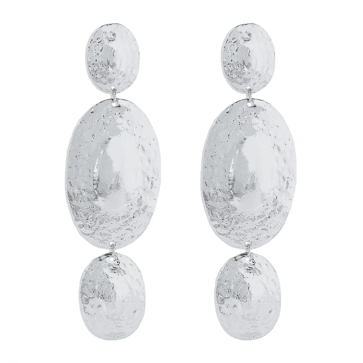 Silver-Plated Textured Oval Drop Earrings