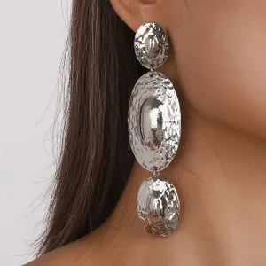 Silver-Plated Textured Oval Drop Earrings