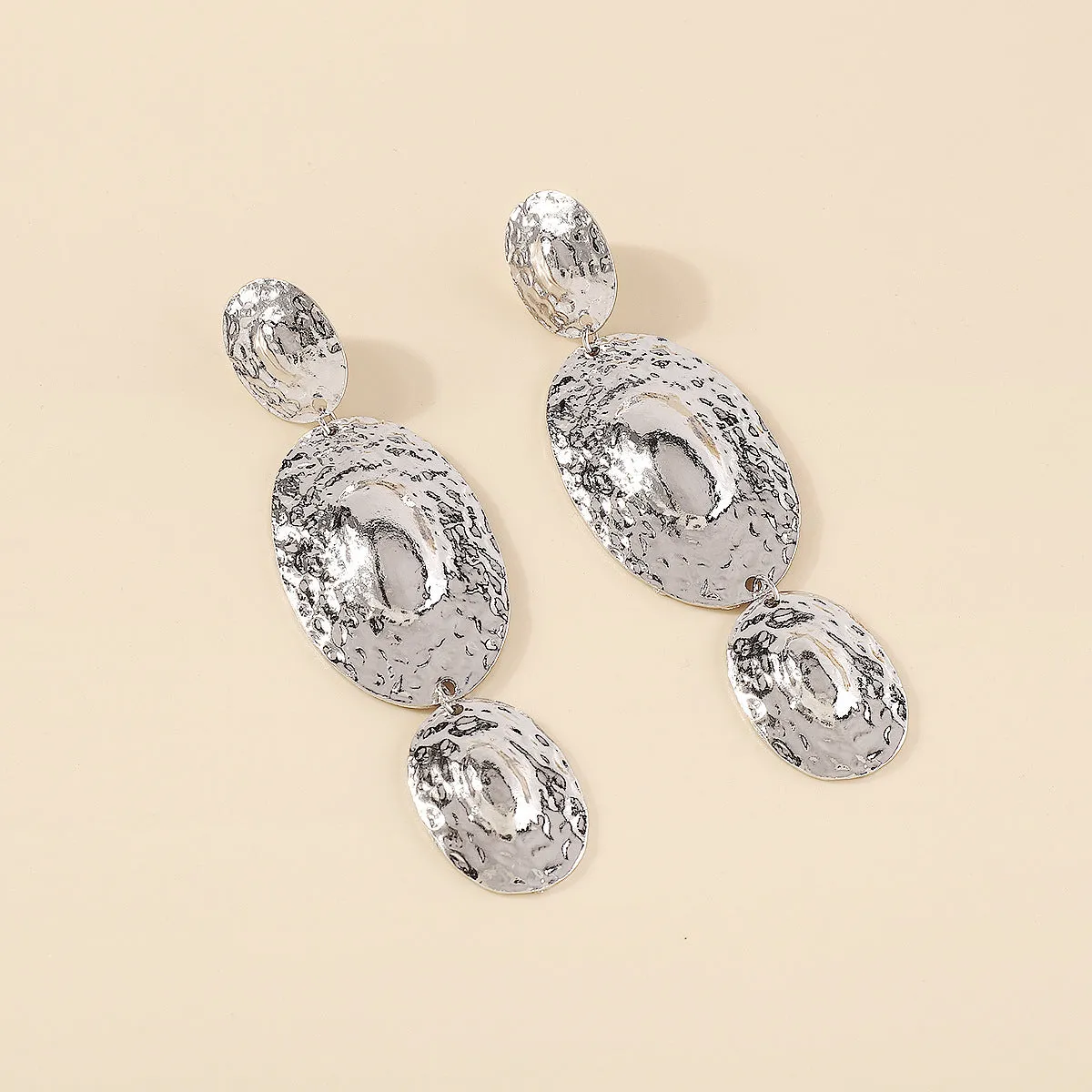 Silver-Plated Textured Oval Drop Earrings