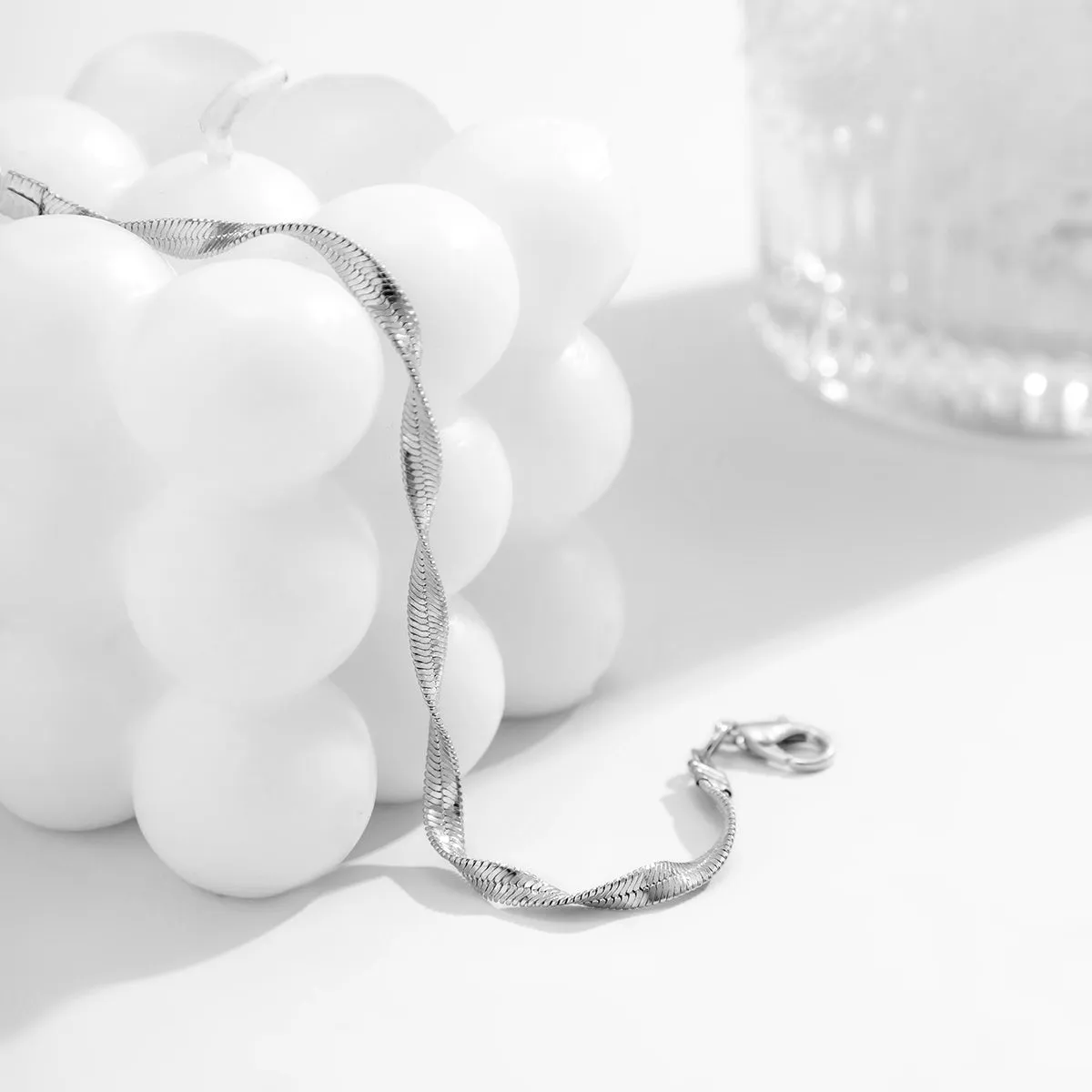Silver-Plated Twisted Snake Chain Bracelet