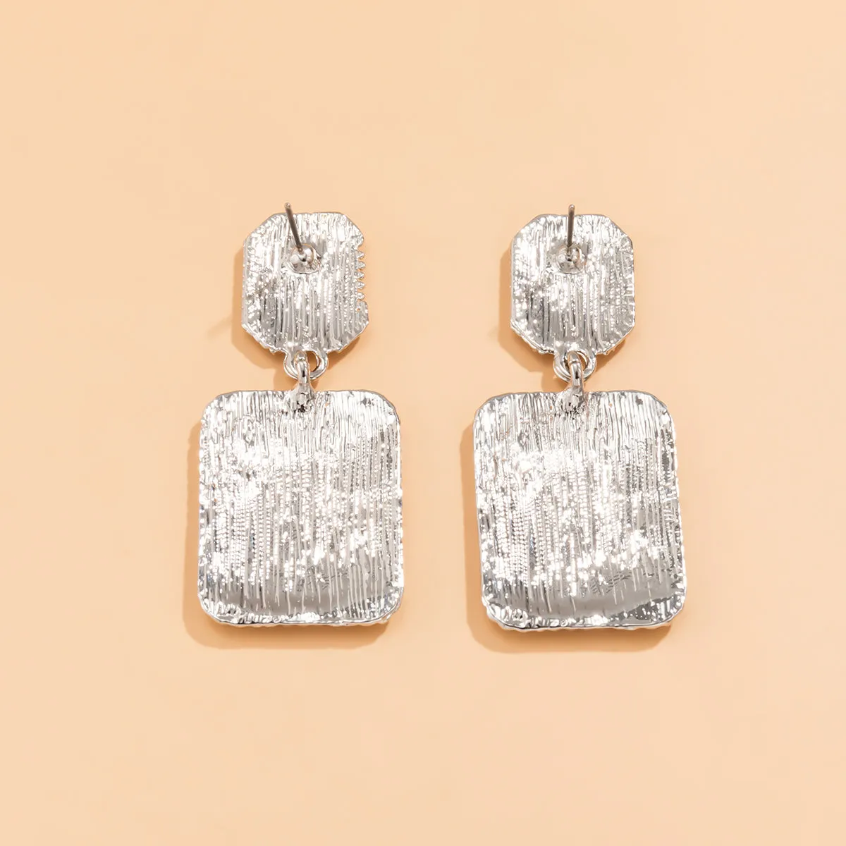 Silver-Plated Wrinkled Rectangle Drop Earrings