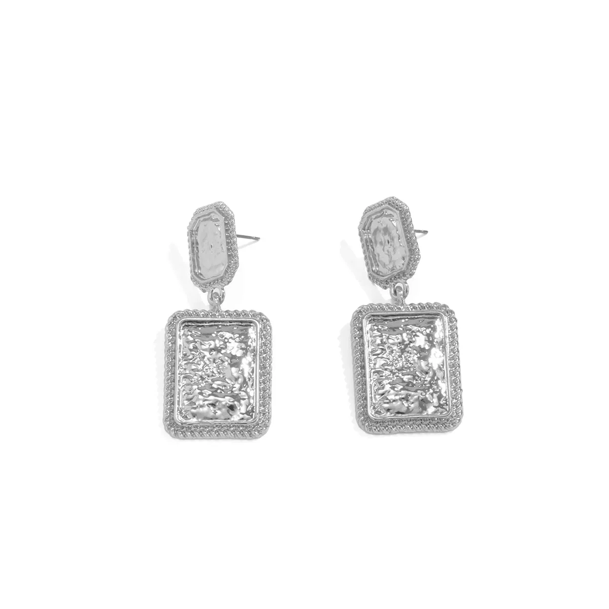 Silver-Plated Wrinkled Rectangle Drop Earrings
