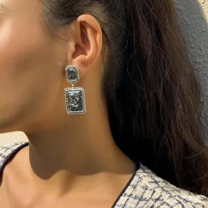 Silver-Plated Wrinkled Rectangle Drop Earrings