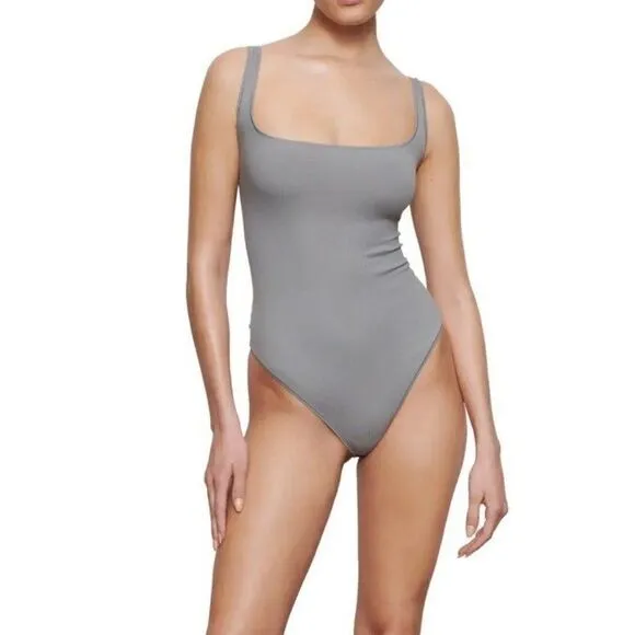 SKIMS ribbed scoop neck bodysuit new nwt 3X women's soft gray