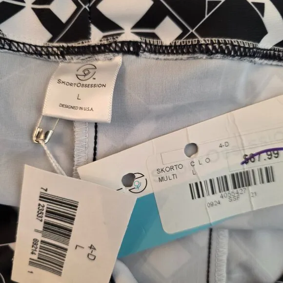 Skort Obsession Women's Mini Skort Tennis Golf Black &amp; White Pockets Large
