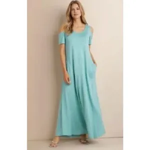 Soft Surroundings Electra Cold Shoulder Blue Maxi Dress 29341 sz M